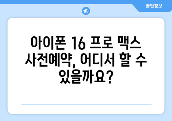 아이폰 16 프로 맥스 사전예약: 출시 일정과 예약 정보