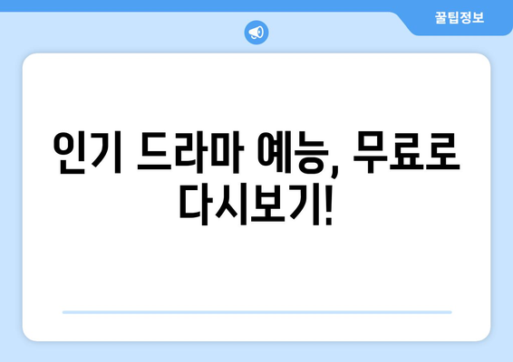 드라마 예능 다시보기 사이트 추천, 최신 프로그램을 무료로 시청하는 방법