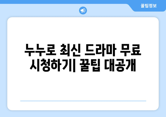 드라마 다시보기 누누, 무료로 최신 드라마 보는 팁