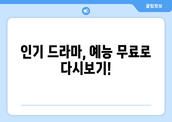 드라마 다시보기 사이트 추천, 최신 드라마와 예능을 무료로 시청하는 법