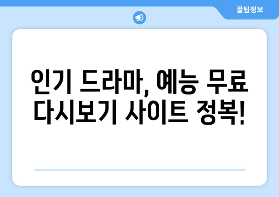 드라마 예능 다시보기 사이트 추천, 최신 회차를 빠르게 시청하는 방법