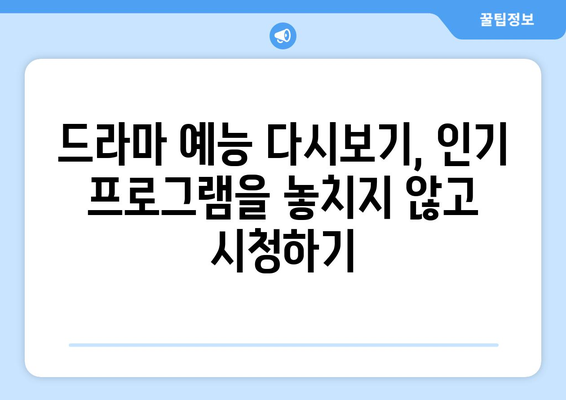 드라마 예능 다시보기, 인기 프로그램을 놓치지 않고 시청하기