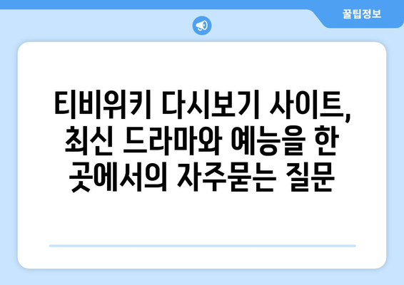 티비위키 다시보기 사이트, 최신 드라마와 예능을 한 곳에서