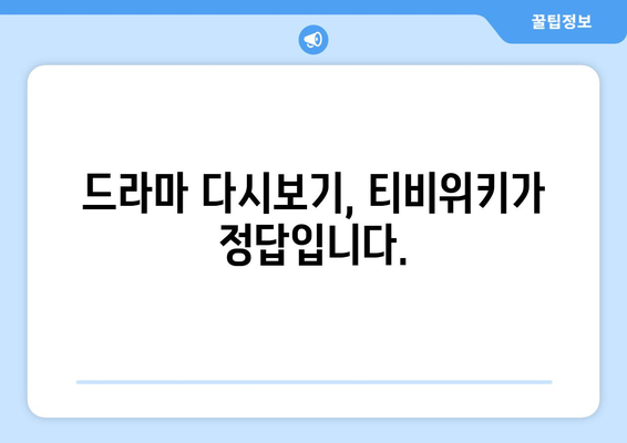 티비위키 드라마 다시보기, 최신 드라마를 빠르게 무료로 시청하는 팁