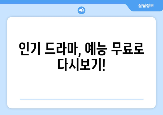 드라마 예능 다시보기 사이트 추천, 최신 회차를 무료로 빠르게 시청하는 법