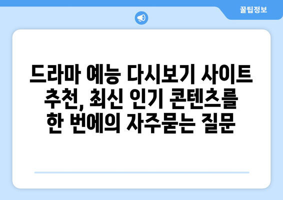 드라마 예능 다시보기 사이트 추천, 최신 인기 콘텐츠를 한 번에