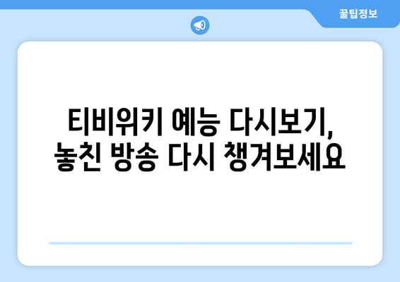 티비위키 예능 다시보기, 인기 프로그램을 간편하게 시청하는 법