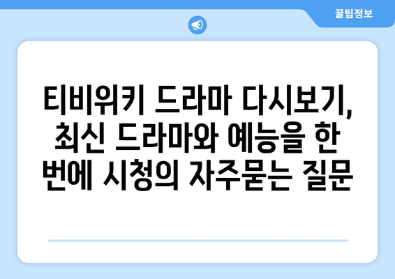 티비위키 드라마 다시보기, 최신 드라마와 예능을 한 번에 시청