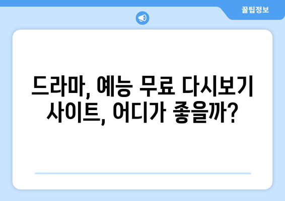 드라마 예능 다시보기 사이트 추천, 최신 회차를 무료로 빠르게 시청하는 법