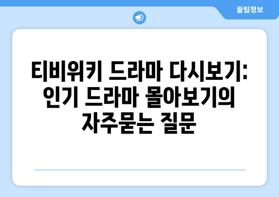 티비위키 드라마 다시보기: 인기 드라마 몰아보기