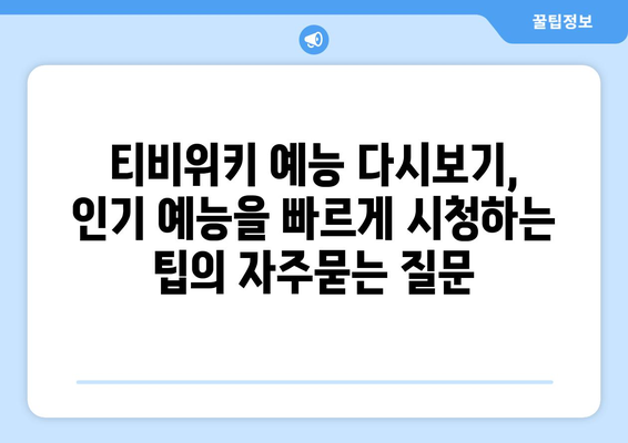 티비위키 예능 다시보기, 인기 예능을 빠르게 시청하는 팁