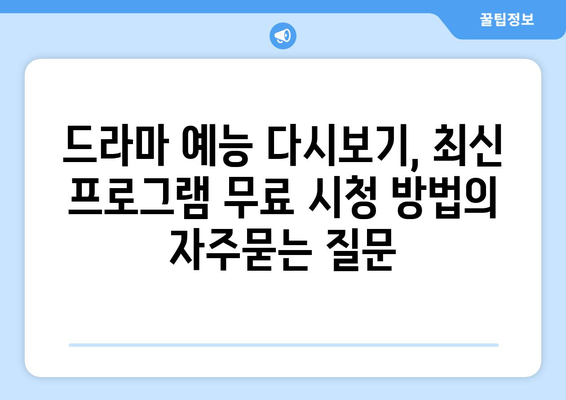 드라마 예능 다시보기, 최신 프로그램 무료 시청 방법