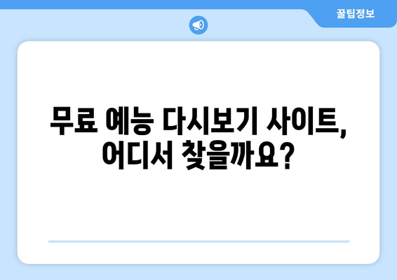 티비 예능 다시보기 사이트 모음, 최신 예능을 무료로 시청하는 방법