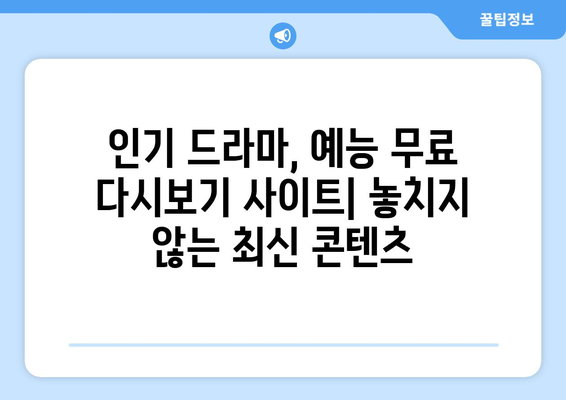 드라마 예능 다시보기 사이트 추천, 최신 콘텐츠를 쉽게 시청하는 법