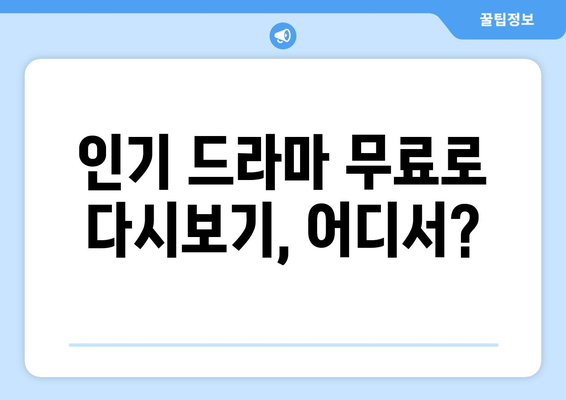 드라마 다시보기 사이트 추천, 무료로 최신 드라마 시청하는 방법