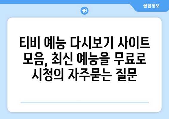 티비 예능 다시보기 사이트 모음, 최신 예능을 무료로 시청