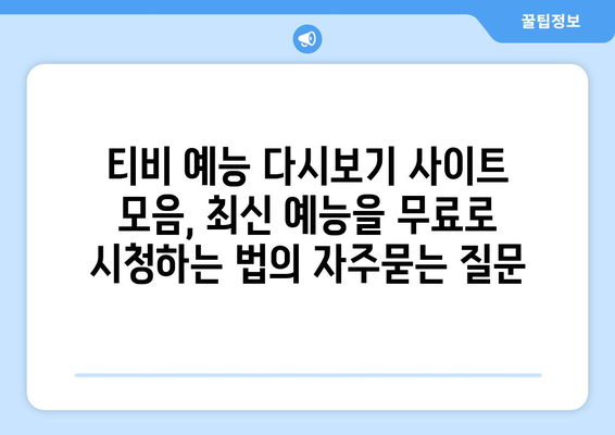 티비 예능 다시보기 사이트 모음, 최신 예능을 무료로 시청하는 법