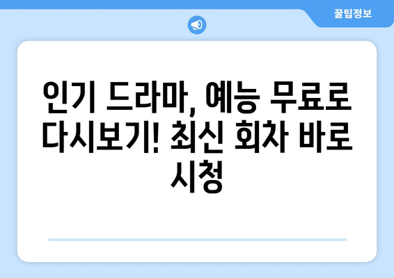 드라마 예능 다시보기 사이트 추천, 최신 회차 무료로 시청하는 법