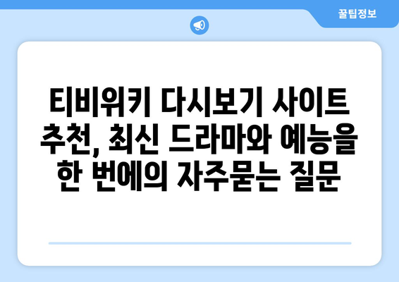 티비위키 다시보기 사이트 추천, 최신 드라마와 예능을 한 번에